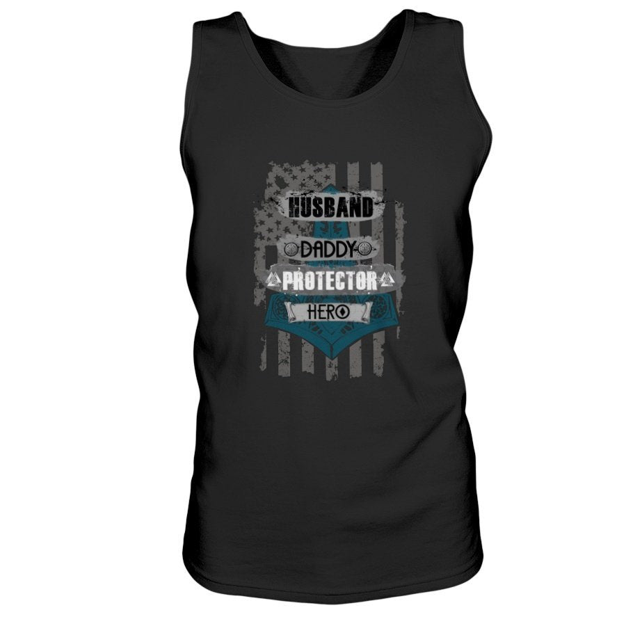 Husband - Daddy - Protector - Hero Ultra Cotton Tank - USA Dark Blue