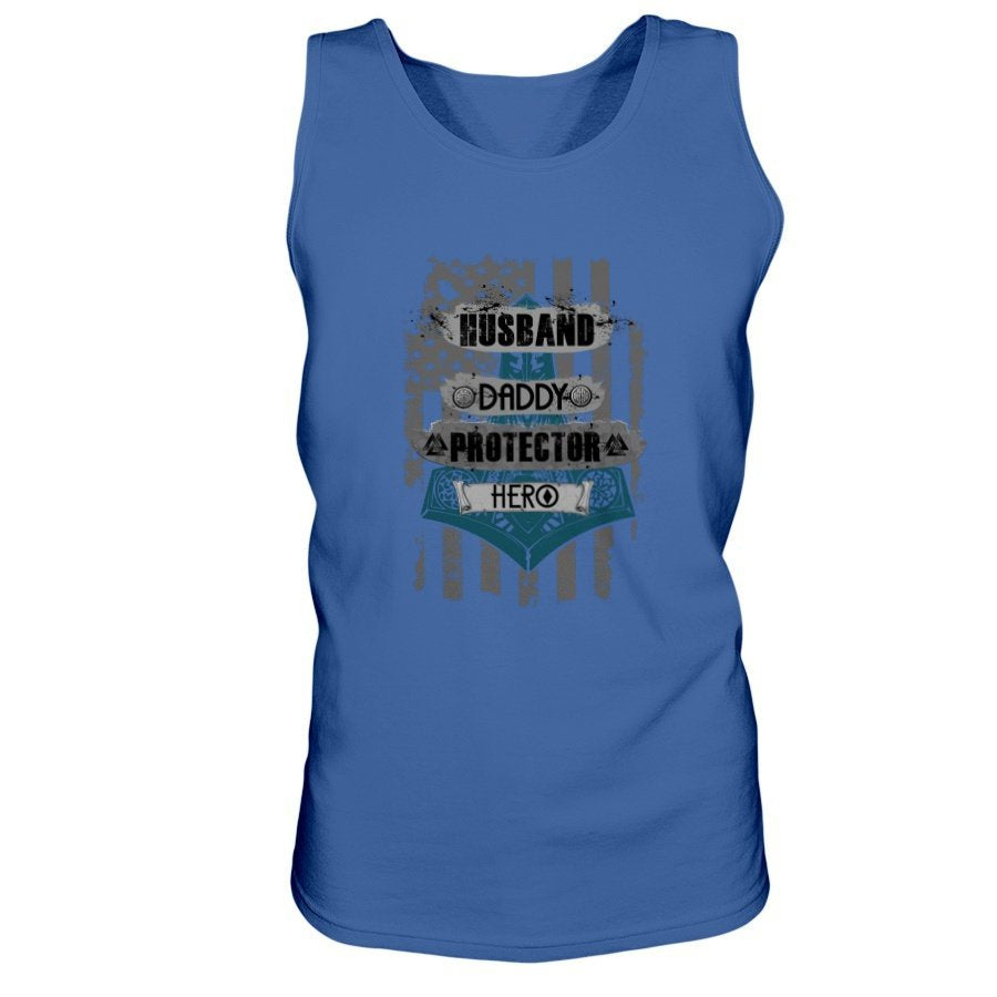 Husband - Daddy - Protector - Hero Ultra Cotton Tank - USA Blue