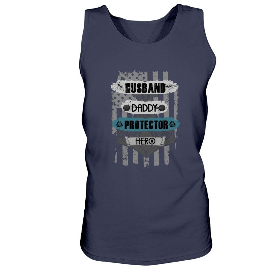 Husband - Daddy - Protector - Hero Ultra Cotton Tank - Light Blue USA
