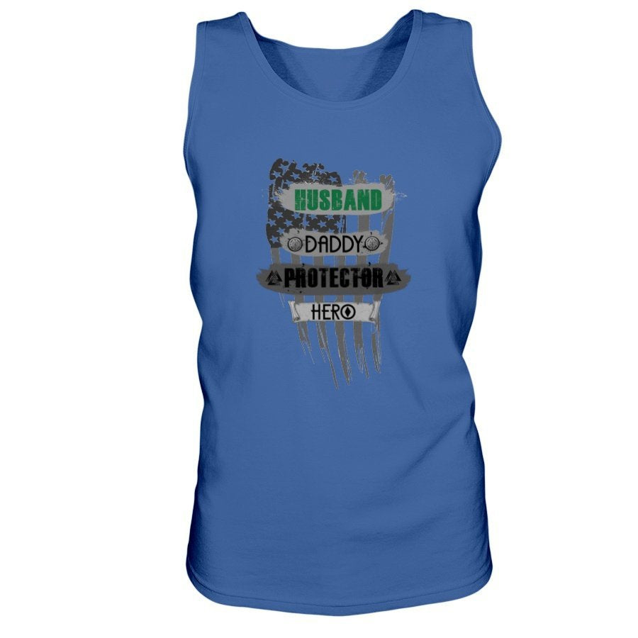 Husband - Daddy - Protector - Hero Ultra Cotton Tank - Green / Grey Camo