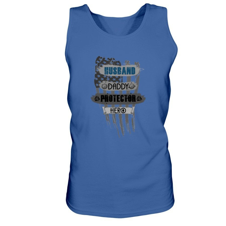Husband - Daddy - Protector - Hero Ultra Cotton Tank - Blue / Grey USA