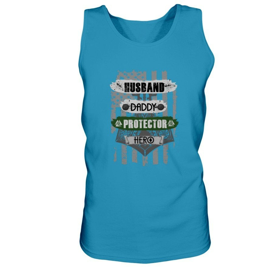 Husband - Daddy - Protector - Hero Ultra Cotton Tank - Green / White USA