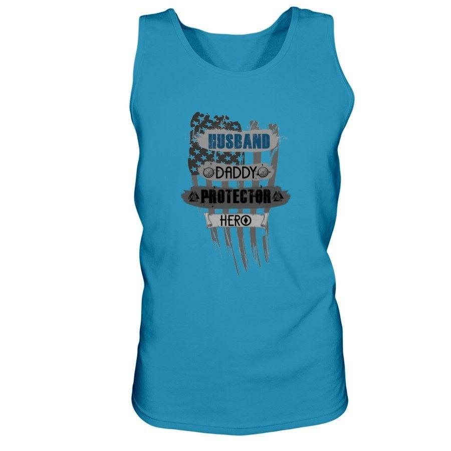 Husband - Daddy - Protector - Hero Ultra Cotton Tank - Blue / Grey USA