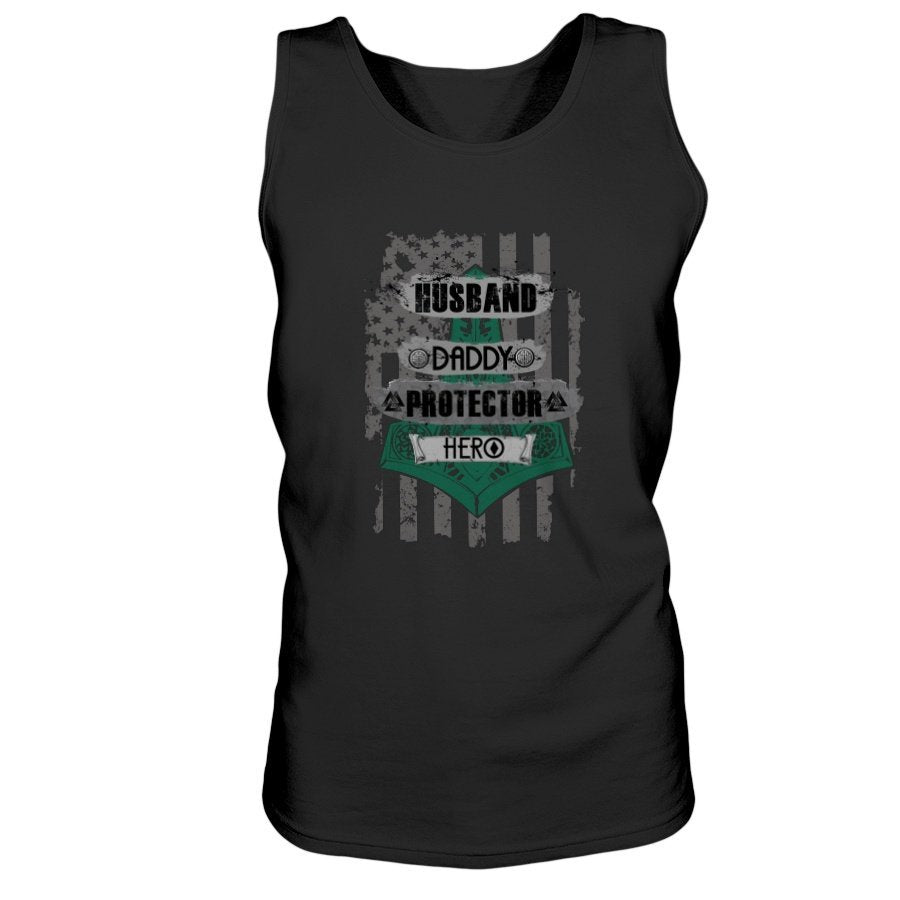 Husband - Daddy - Protector - Hero Ultra Cotton Tank - Dark Green USA