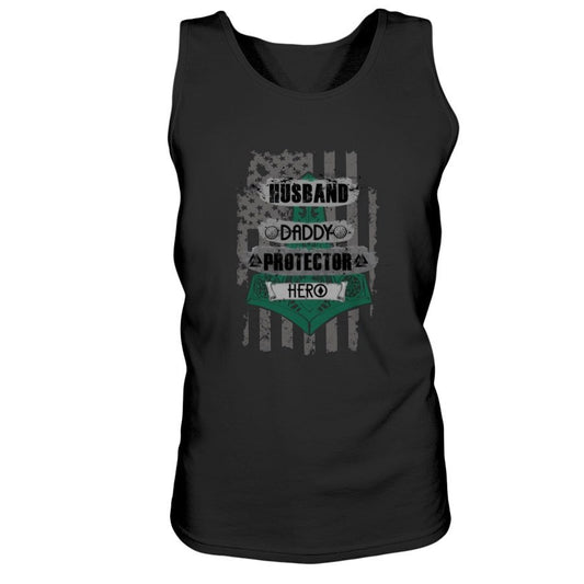 Husband - Daddy - Protector - Hero Ultra Cotton Tank - Dark Green USA