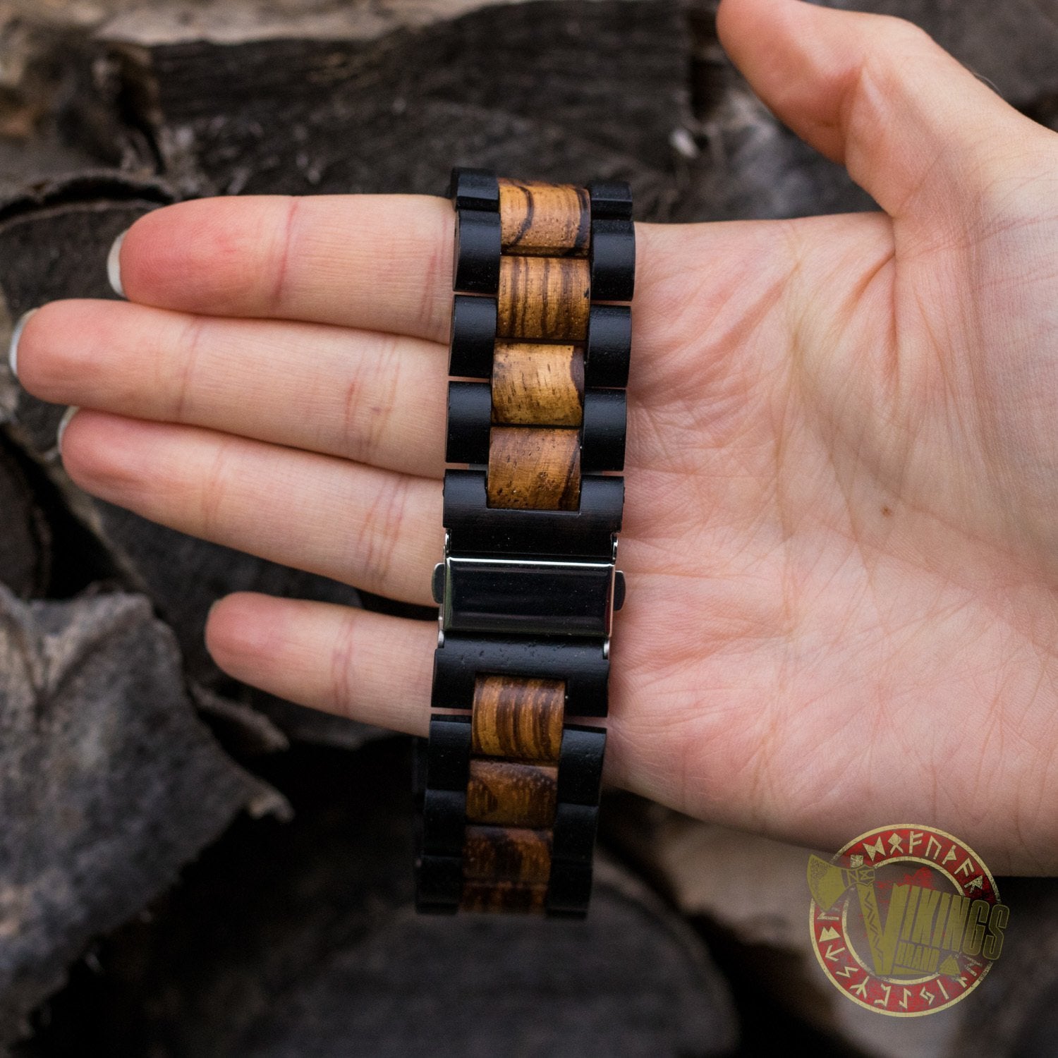 Ivar Viking Wooden Watch with Helm of Awe Viking Symbol & Engraved Die in Battle & Go To Valhalla Saying - VikingsBrand