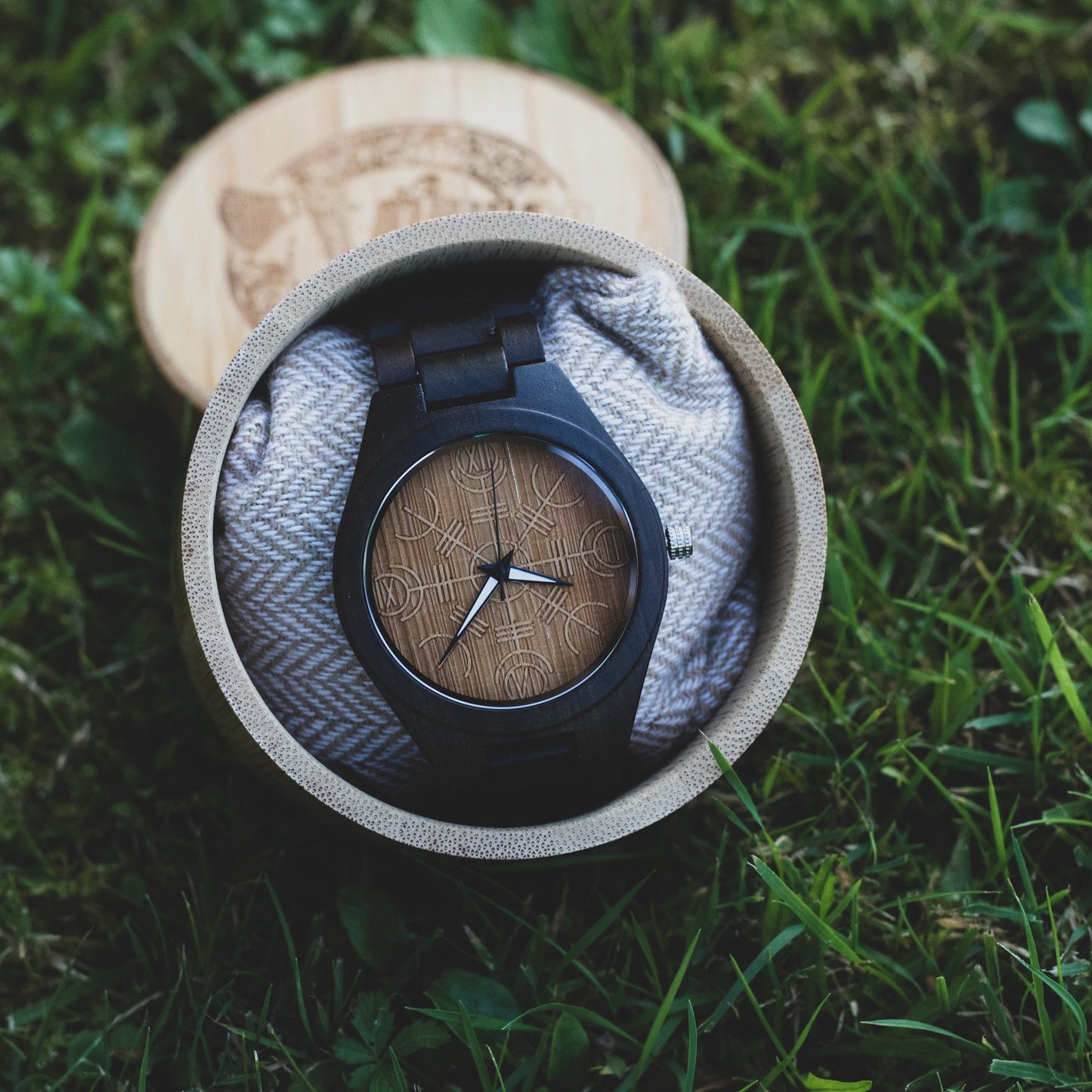 Jarl Viking Wooden Watch with Helm of Awe Viking Symbol - VikingsBrand