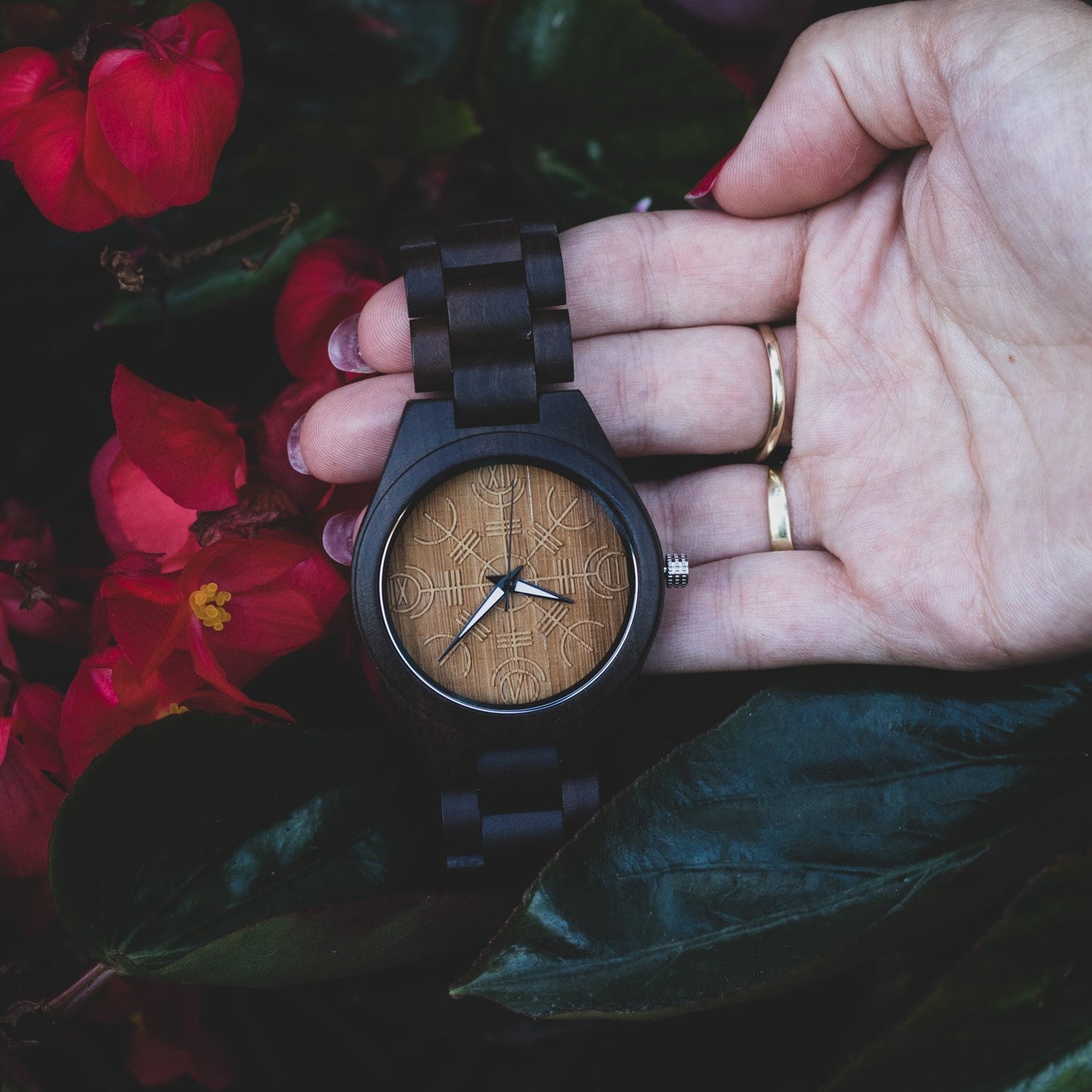 Jarl Viking Wooden Watch with Helm of Awe Viking Symbol - VikingsBrand