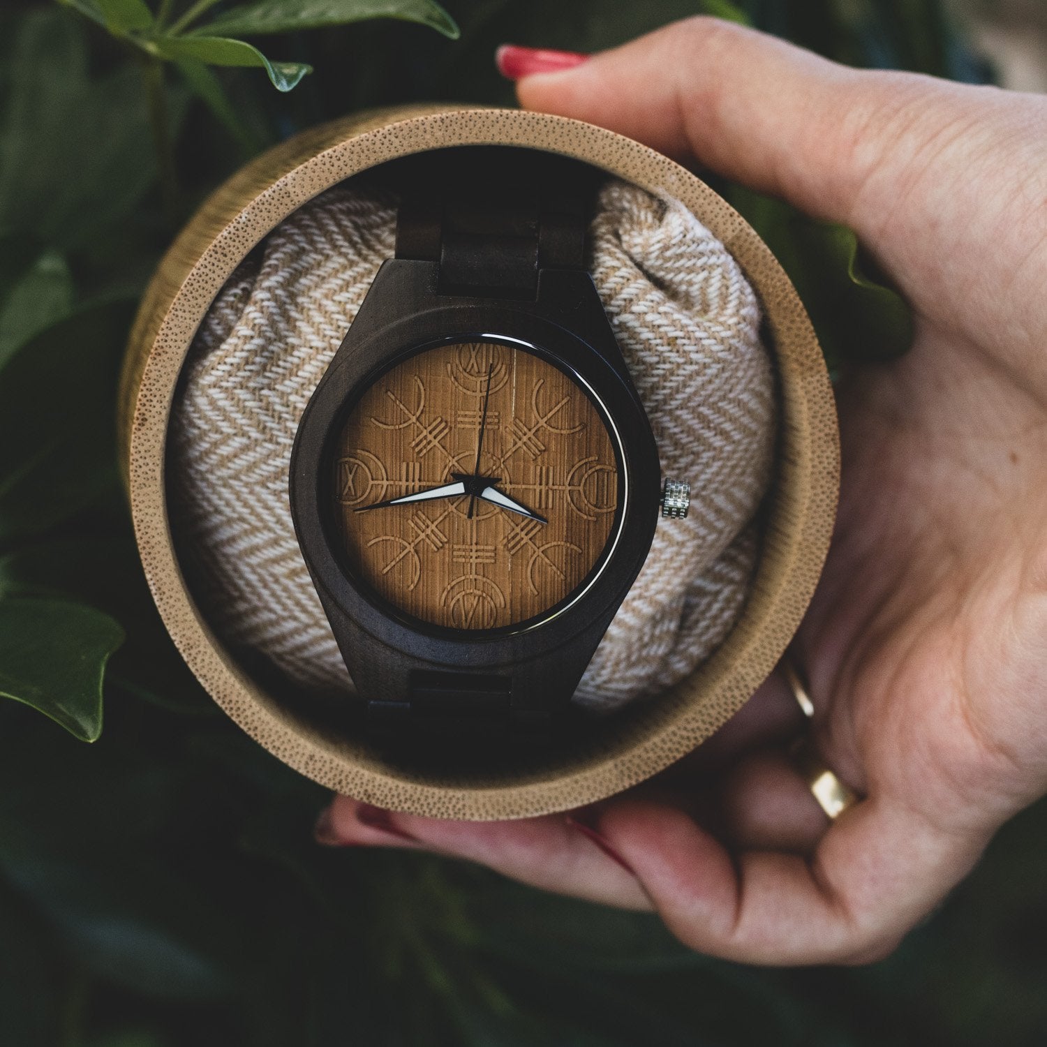 Jarl Viking Wooden Watch with Helm of Awe Viking Symbol - VikingsBrand