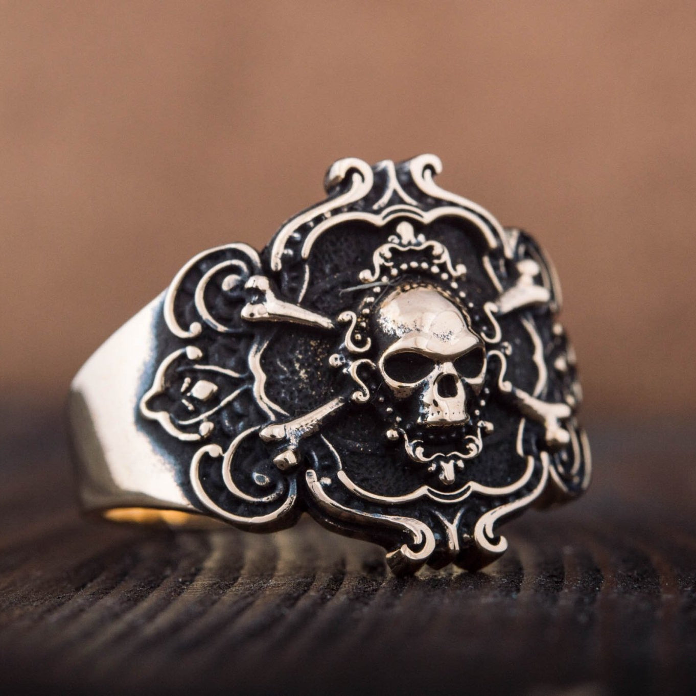 Jolly Roger Bronze Ring Unique Handmade Jewelry