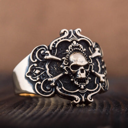 Jolly Roger Bronze Ring Unique Handmade Jewelry