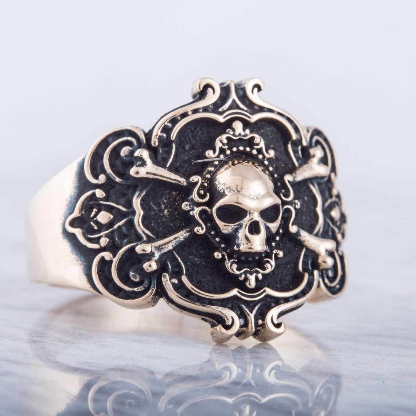 Jolly Roger Bronze Ring Unique Handmade Jewelry