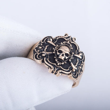 Jolly Roger Bronze Ring Unique Handmade Jewelry