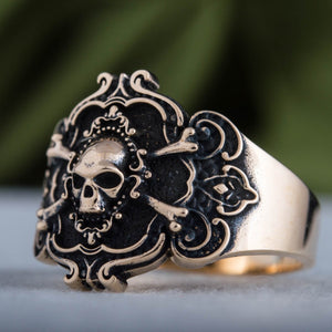 Jolly-Roger-Totenkopfring aus Bronze, handgefertigt