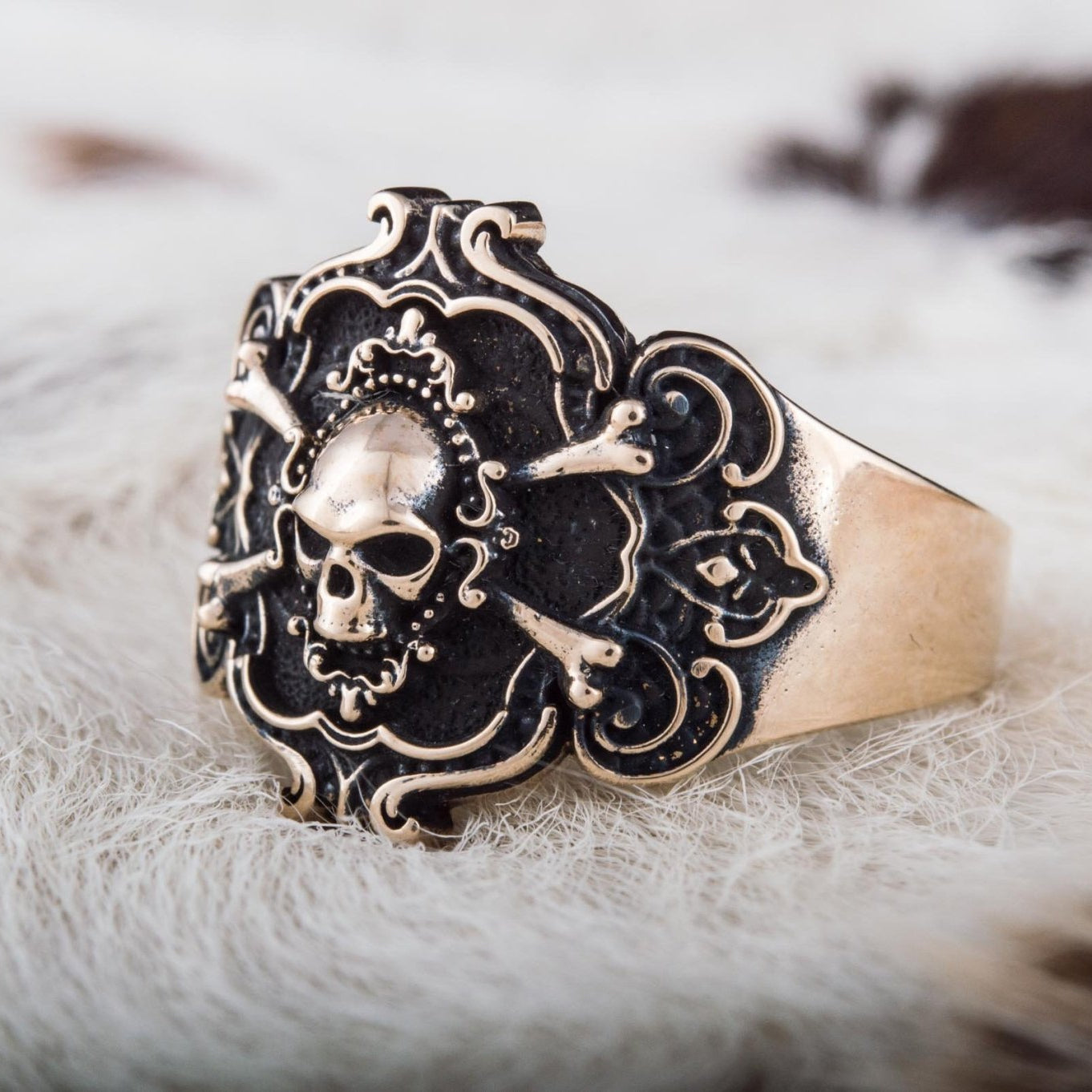 Jolly Roger Bronze Ring Unique Handmade Jewelry