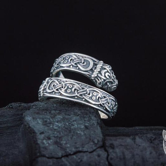 Jormungand Norse Serpent 925 Sterling Silver Viking Ring - VikingsBrand