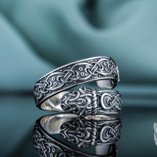 Jormungand Norse Serpent 925 Sterling Silver Viking Ring - VikingsBrand
