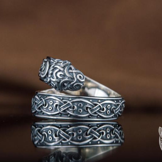 Jormungand Norse Serpent 925 Sterling Silver Viking Ring - VikingsBrand