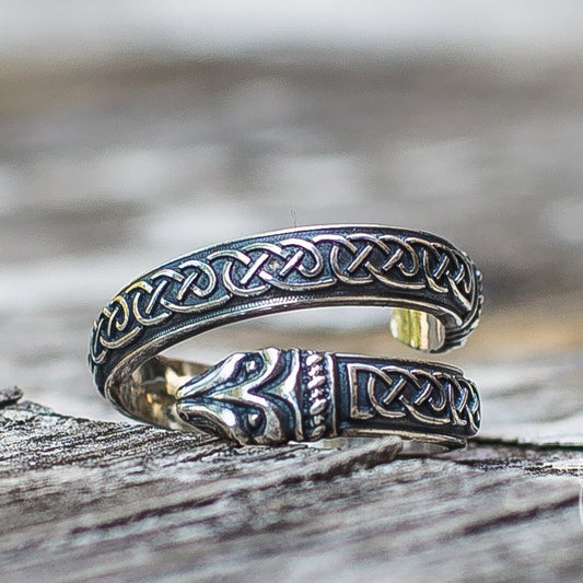 Jormungand Ornament 925 Sterling Silver Viking Ring - VikingsBrand