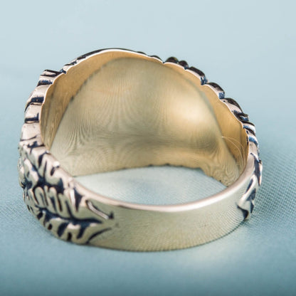 Jormungandr Symbol with Oak Leaves and Acorns Bronze Viking Ring