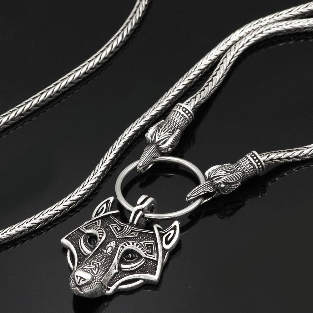 King's Chain Necklace with Raven Head Beads and Wolf Head Pendant - VikingsBrand