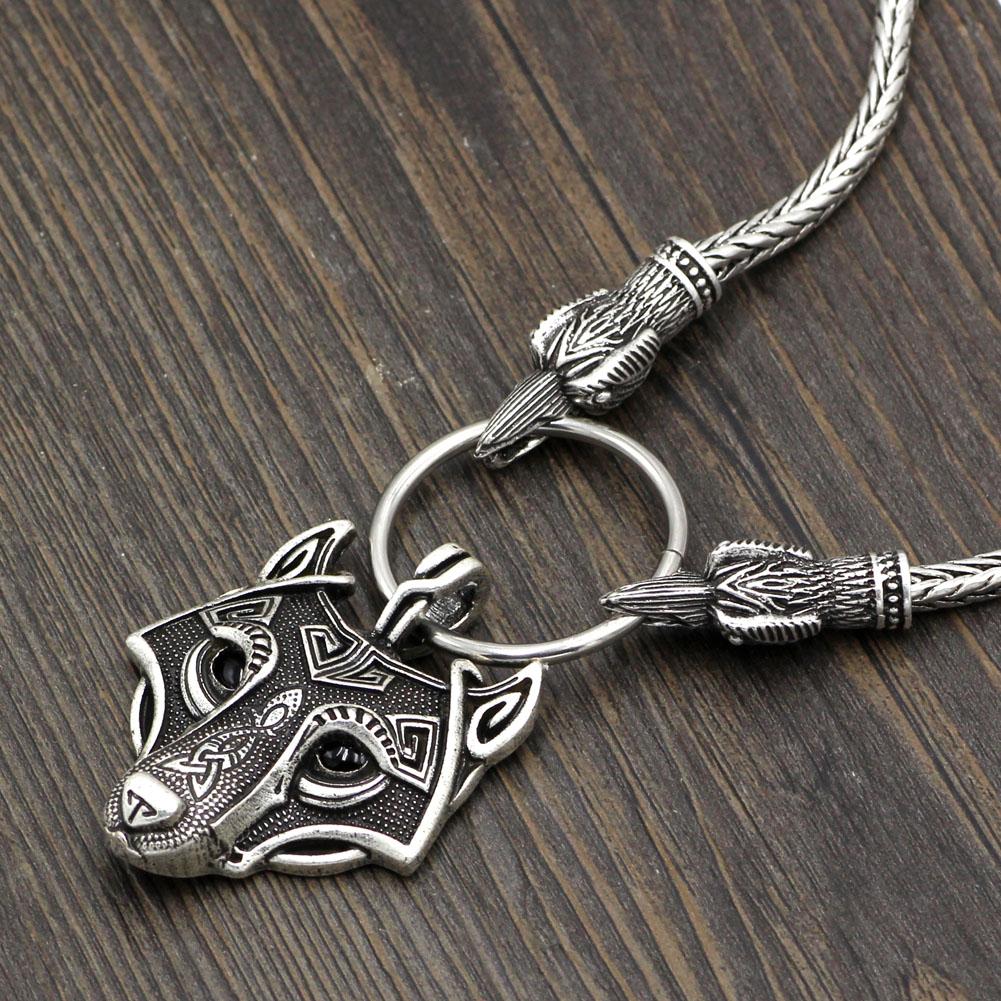 King's Chain Necklace with Raven Head Beads and Wolf Head Pendant - VikingsBrand
