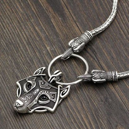 King's Chain Necklace with Raven Head Beads and Wolf Head Pendant - VikingsBrand