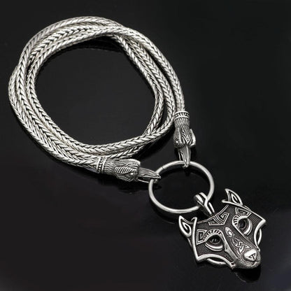 King's Chain Necklace with Raven Head Beads and Wolf Head Pendant - VikingsBrand