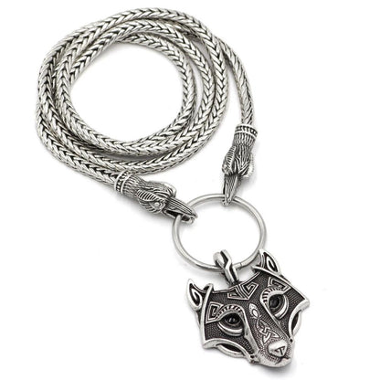 King's Chain Necklace with Raven Head Beads and Wolf Head Pendant - VikingsBrand
