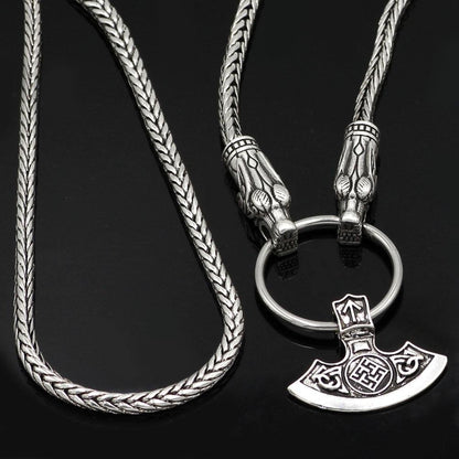 King's Chain Necklace with Wolf Head Beads and Ax Pendant - VikingsBrand