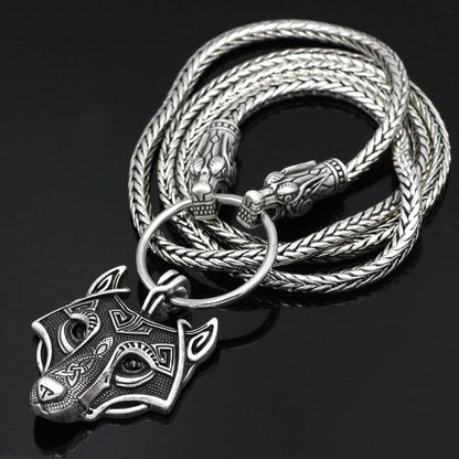 King's Chain Necklace with Wolf Head Beads and Wolf Head Pendant - VikingsBrand