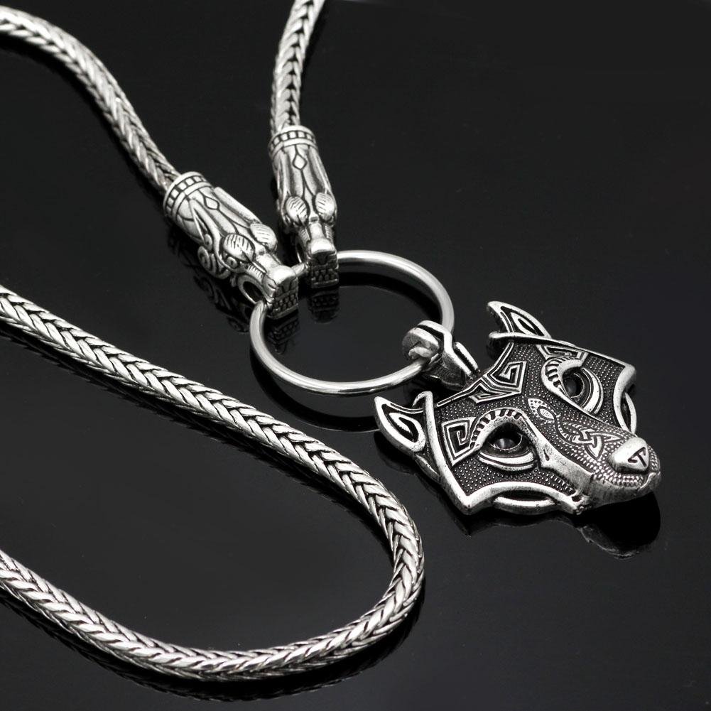 King's Chain Necklace with Wolf Head Beads and Wolf Head Pendant - VikingsBrand