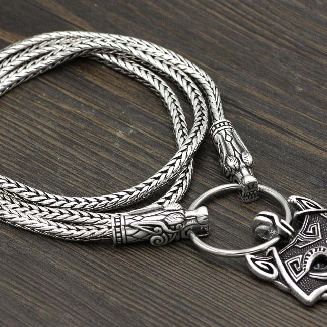 King's Chain Necklace with Wolf Head Beads and Wolf Head Pendant - VikingsBrand