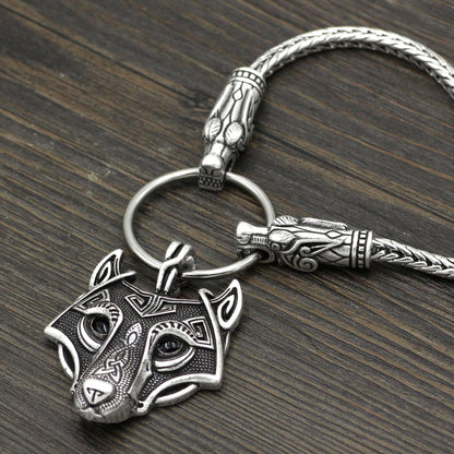 King's Chain Necklace with Wolf Head Beads and Wolf Head Pendant - VikingsBrand
