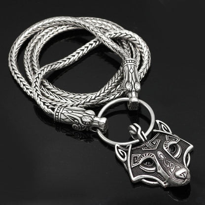 King's Chain Necklace with Wolf Head Beads and Wolf Head Pendant - VikingsBrand