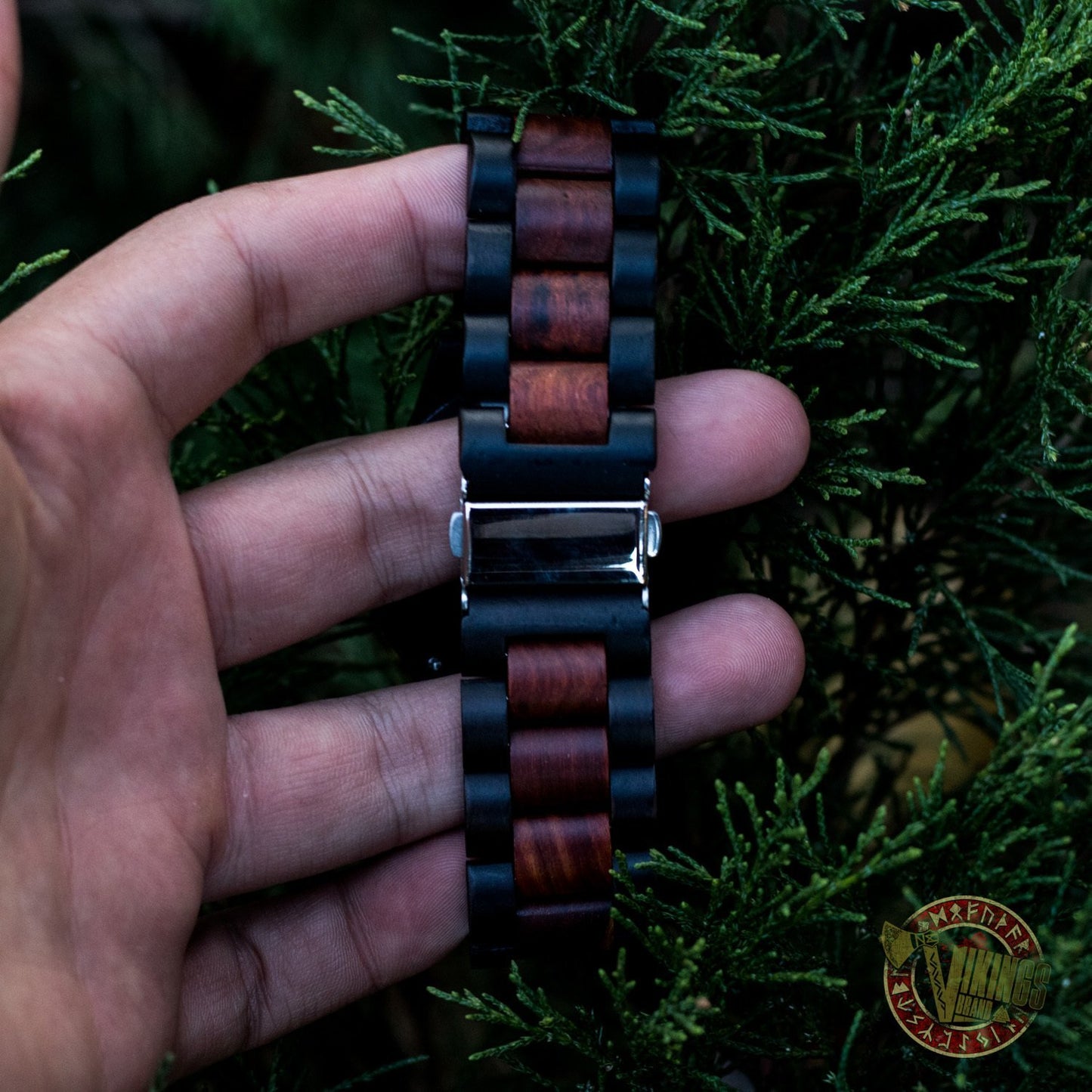 Knut Viking Wooden Watch with Vegvisir Viking Symbol & Engraved Honor the Gods, Love Your Woman, Defend Your Kin Saying - VikingsBrand