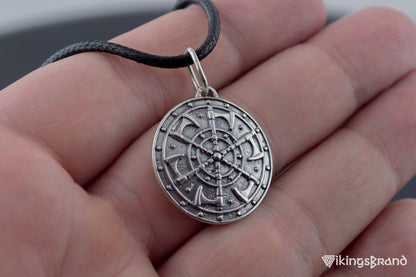 Kolovrat Vikings Pendant with Axe Symbol Sterling Silver Unique Jewelry