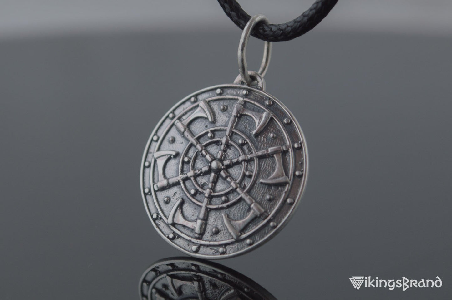 Kolovrat Vikings Pendant with Axe Symbol Sterling Silver Unique Jewelry