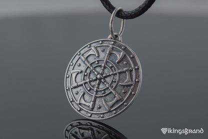 Kolovrat Vikings Pendant with Axe Symbol Sterling Silver Unique Jewelry