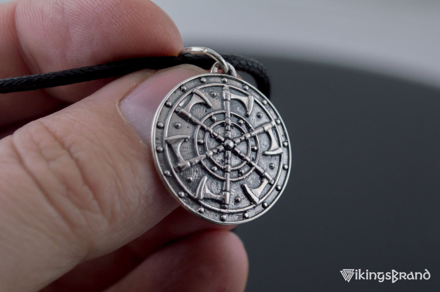 Kolovrat Vikings Pendant with Axe Symbol Sterling Silver Unique Jewelry