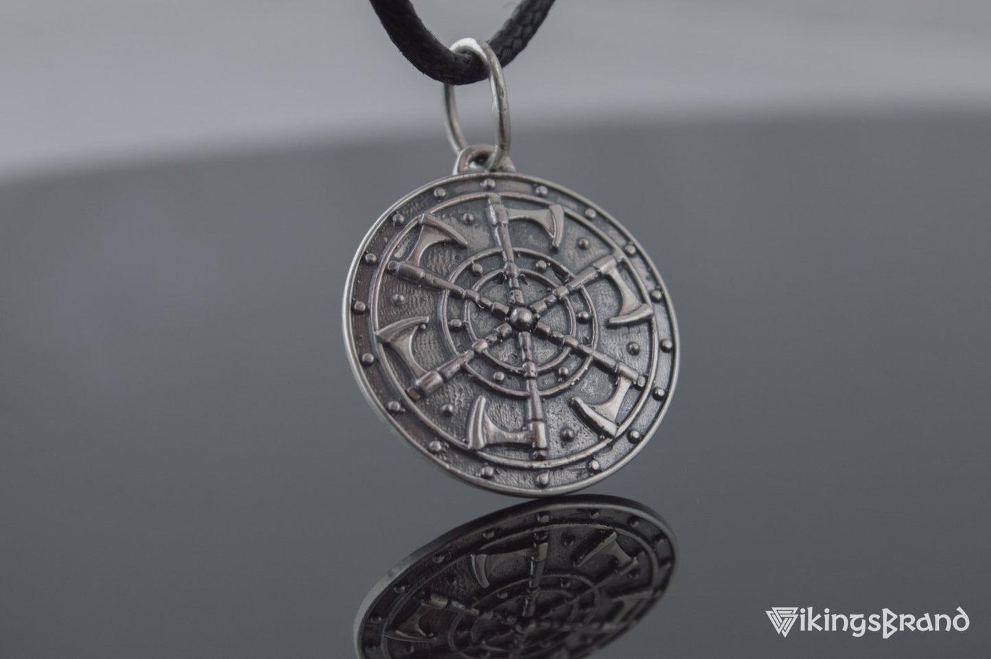 Kolovrat Vikings Pendant with Axe Symbol Sterling Silver Unique Jewelry