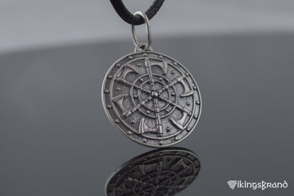 Kolovrat Vikings Pendant with Axe Symbol Sterling Silver Unique Jewelry