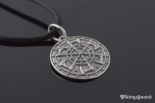 Kolovrat Vikings Pendant with Axe Symbol Sterling Silver Unique Jewelry