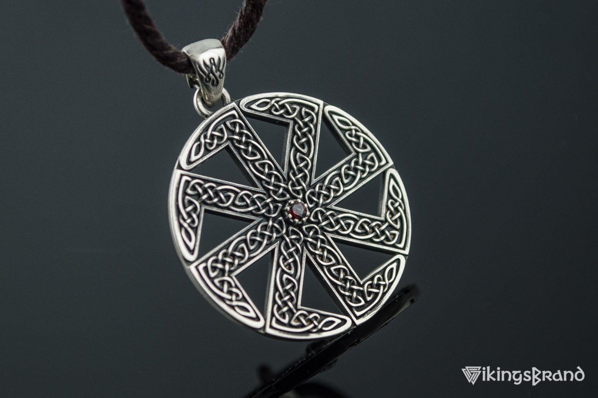 Kolovrat Vikings Symbol with Pagan Ornament Sterling Silver Pendant