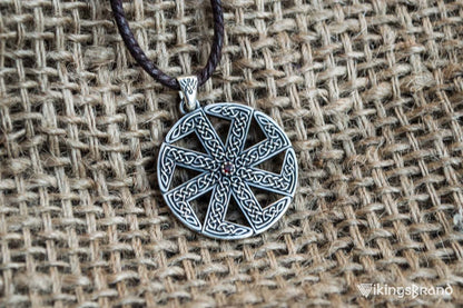 Kolovrat Vikings Symbol with Pagan Ornament Sterling Silver Pendant