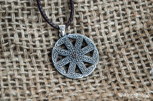 Kolovrat Vikings Symbol with Pagan Ornament Sterling Silver Pendant