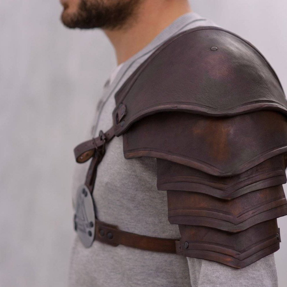 LARP Armor - Leather Pauldron- Valknut Odin's Symbol of Norse Viking Warriors Shoulder - VikingsBrand