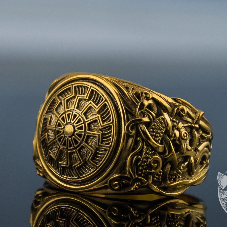 Mammen Style Black Sun 14K Gold Viking Ring - VikingsBrand