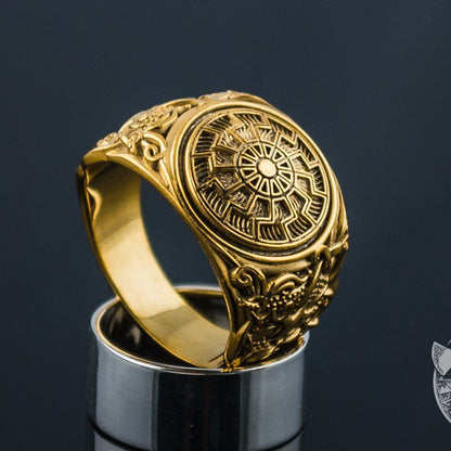 Mammen Style Black Sun 14K Gold Viking Ring - VikingsBrand