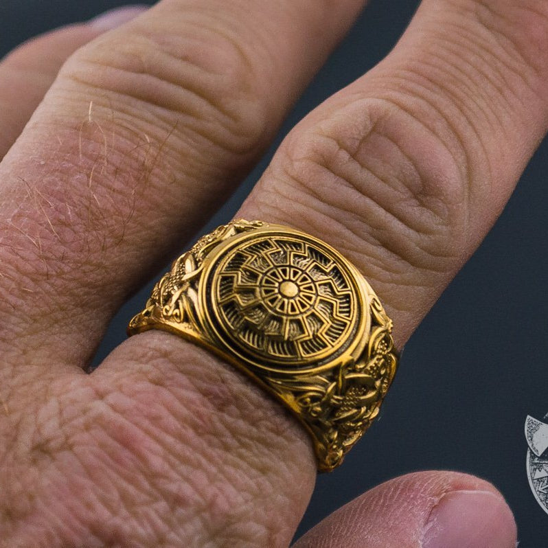 Mammen Style Black Sun 14K Gold Viking Ring - VikingsBrand